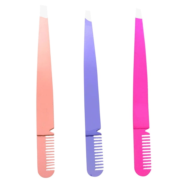 3pcs 2 in 1 Stainless Steel Tweezer Comb Eyebrow Tweezers for Women Creative Makeup Tools (Assorted Colors)
