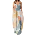 thumbnail image 2 of SMihono Robe Maxi Bohème d'Été pour Femmes Grande Taille Mode pour Femmes à Bretelles Taille Mi-Haute Col en V Sans Manches à Rayures Imprimé Floral Ajustée Plage Longue Robe Plage Évasée Robe d'Été, 2 of 5