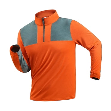 HBFAGFB Quarter Zip Pullover Men Long Sleeve T Shirts Casual Running Blouse Color Block Tops Orange Size XXL