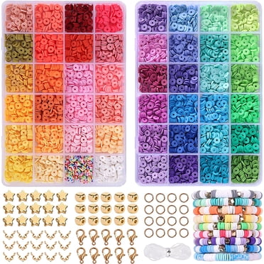 KAKOWELY 1 Set of Jewelry Making Clay Beads Bracelet Making Kit Polymer Clay Beads for DIY Craft,0.24"X0.24"X0.04"