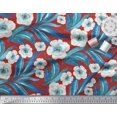 thumbnail image 2 of Soimoi Tissu Crêpe polyester Rouge Feuilles & Anémone Imprimé Floral Tissu d'Artisanat au Mètre 52 Pouces de Large, 2 of 5