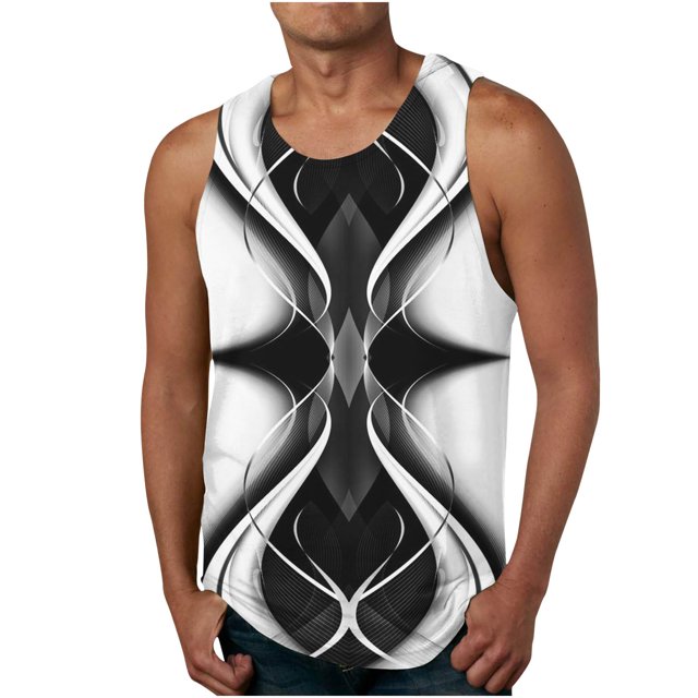 Qertyioot Nouvelle Mode Économies Gilet d'Été Décontracté pour Hommes Imprimé Sport Col Rond