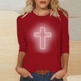 thumbnail image 1 of EGNMCR Easter T-Shirt Imprimé Femmes T-Shirts Graphiques Femmes Chemises Mode Femme Décontracté Noël Imprimé Col Rond Blouse Imprimée T-Shirt Manches 3/4 Blouses Femmes T-Shirts, 1 of 4