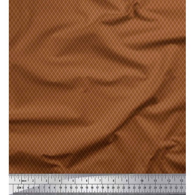 Soimoi Brown Velvet Fabric Diamond Geometric Print Fabric by the Yard 58 Inch Wide