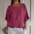 thumbnail image 2 of Plebaso Women's Cotton Linen T-Shirts Ruffle Sleeve Crew Neck Tee Shirts Solid Color Lightweight Tees Tops, 2 of 7