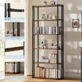 thumbnail image 3 of Twister.CK 6 Tier Bookshelf with Metal Frame, Industrial Tall Bookcase, Freestanding Open Back Display Rack, Storage shelf, for Bedroom, Living Room, Brown, 3 of 7