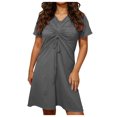 thumbnail image 2 of Mceream Robes d'Été pour Femmes Grande Taille Midi Froncées Robes Ajustables à Torsade devant Col en V 2026 Vacances Élégantes à Manches Courtes Boho Robe de Plage Gris Foncé TTG, 2 of 6