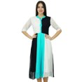 thumbnail image 1 of Bimba Womens Classique Mandarine Col Shift Tricolore Midi Été Chic Robes, 1 of 7