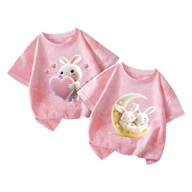 Jamicy T-Shirts pour Filles Mode Enfants Hauts Mignons pour Filles 2 Pcs Manches Courtes T-Shirts d'Été Mode T-Shirts Graphiques Col Rond Chandail