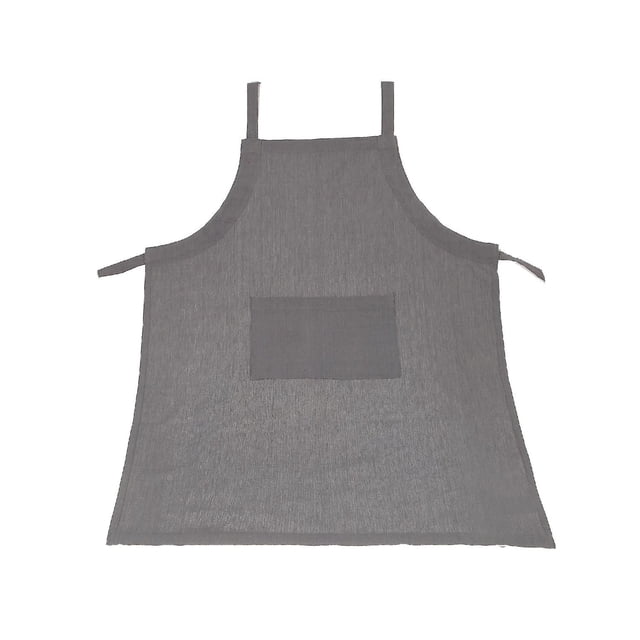 Tablier en Polycoton avec Poche Gris, à Plat Montrant une Poche Rectangulaire avant, Attaches au Cou et à la Taille, Fait de Tissu en Polycoton Texturé Mesurant 28 par 34 Pouces, Idéal pour la Cuisine pour Protéger les Vêtements contre les Déversements et la Saleté.