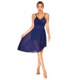 thumbnail image 3 of Oyolan Robe de Danse Ballet à Sequins pour Femmes Bretelles Spaghetti Col en V Ourlet Haut Bas Lyrique Bleu Marine P, 3 of 7