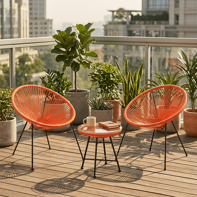 Velago Acapulco Modern 3pc Steel Patio Bistro Set, Orange