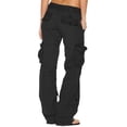 thumbnail image 3 of Jsaierl Womens Cargo Pants Elastic Waisted Button Straight Wide Leg Pants Solid Color Lightweight Running Trousers with Flap Pockets, 3 of 6