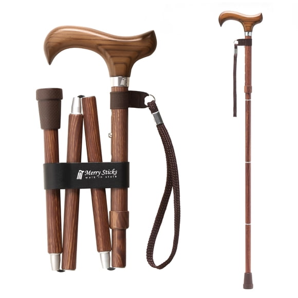 Merry Sticks Lightweight Foldable Walking Canes for Women and Men, Adjustable & Collapsible Walking Stick for Seniors, Balancing Mobility Aids, Ergonomic Handle & Wrist Strap - Sen Wood