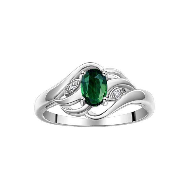 RYLOS Rings for Women Sterling Silver Ring Classic Style Birthstone Ring 6X4MM Gemstone & Diamonds Green Sapphire Jewelry for Women Size 8