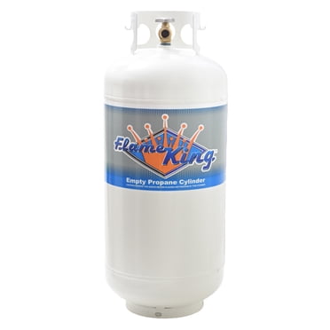 Flame King Propane Tank YSN401 DOT Portable Tank; 40 Livres Capacity; 29.3 Pouces Height x 12.3 Pouces Diameter; 6.5 Pouces Collar Diameter; X-Ray And Hydrostatic Tested; Vacuum Purged; Powder Coated; White