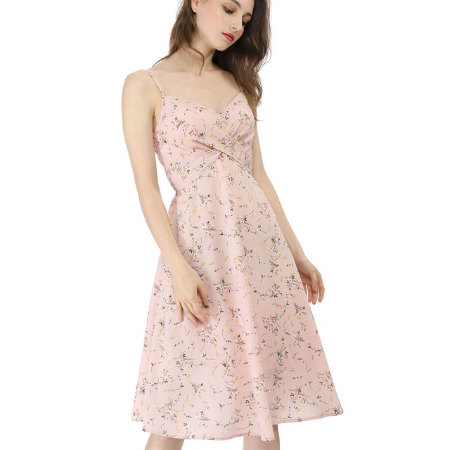 INSPIRE CHIC Robe à Bretelles Réglables à devant Torsadé à Motif Floral pour Femme