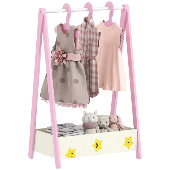 Qaba Kids Clothing Rack, Kids Dress Up Rack with Storage, Hangers, Pink