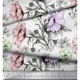 thumbnail image 2 of Soimoi Polyester Crepe Fabric Leaves & Anemone Flower Fabric Prints by Yard 42 Inch Wide, 2 of 3