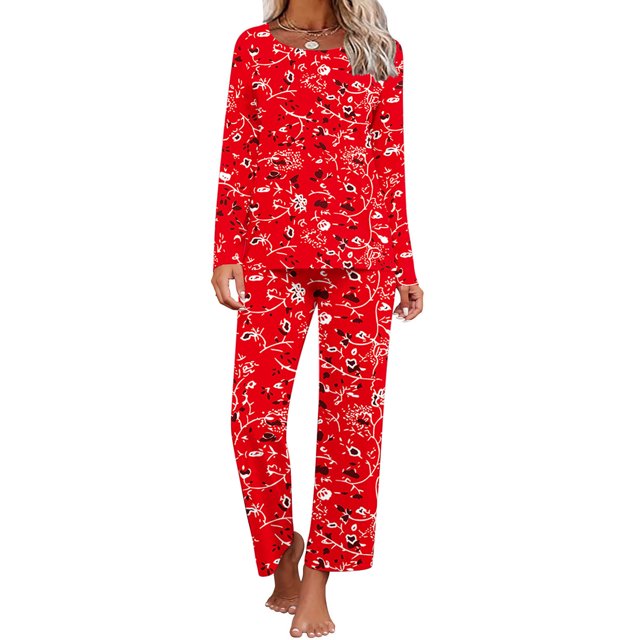 TopLLC Ensembles de Pyjama Ensembles de Détente pour Femmes, Vêtements de Nuit pour Femmes, Chemise de Nuit à Manches Courtes et Col Rond Imprimée et Ensembles de Pantalons Vêtements de Détente Pyjamas avec Poches Ensembles de Pyjama
