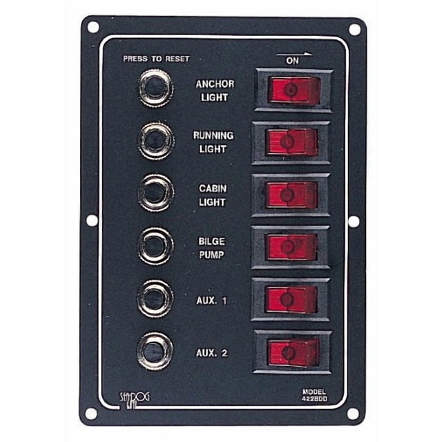 Sea Dog Switch Panel 422800-1 Rocker Switch Panel; Black; Anodized Aluminum; 4-1/2 Inch Width x 6-1/2 Inch Height; With 20 Preprinted Decals