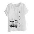 thumbnail image 4 of QATAINLAV Hauts en Coton et Lin pour Femmes 2025 Col Rond Manches Courtes Retroussées T-Shirt Tendance à Imprimé Floral Blouse Décontractée Coupe Ample Tenues de Vacances Sacs à Dos Soldes pour l'École Blanc TTTTG, 4 of 5