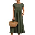 thumbnail image 1 of Innerwin Dresses Crew Neck Ladies Dress Beach Solid Color Loose Sundress Dark Green 2XL, 1 of 5