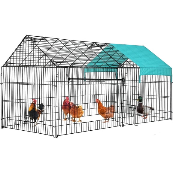 BestPet Large Chicken Coop Run Enclosure, 87" x 41" Outdoor Metal Pet Playpen with Waterproof Cover for Backyard Farm Use, Metal, Black