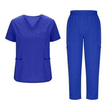 yoeyez Scrubs for Women Plus Size Sets,Womens Modern V Neck Scrub Top andjogger Pant With Multi Pocket for Nurse Workwear Blue