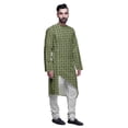 thumbnail image 2 of Atasi Indian Asymmetric Party Wear Kurta With White Churidar Pajama Set For Men, 2 of 3
