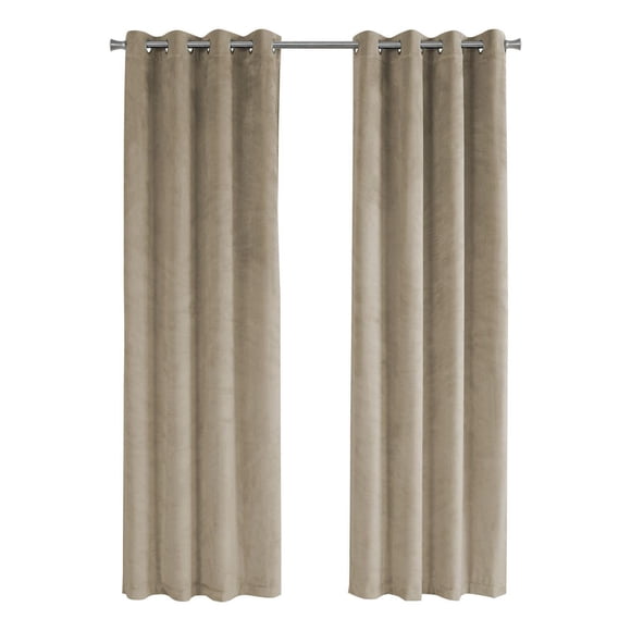 Monarch Specialties Curtain Panel, 2pcs Set, 54"w X 84"l, Room Darkening, Grommet, Living Room, Bedroom, Kitchen, Velvet, Polyester, Beige, Contemporary, Modern