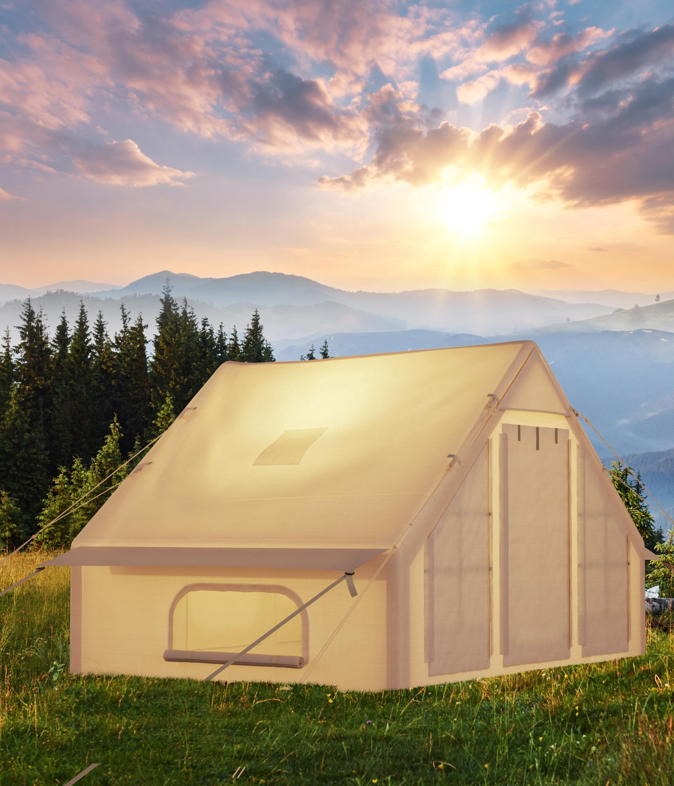 BeesClover Inflatable Camping Tent for 6-8 Person, Waterproof Quick Setup Blow Up Tents with Pump, Oxford Inflatable House Luxury Air Tent for Camping & Outdoor Adventures, Air Glamping Tents