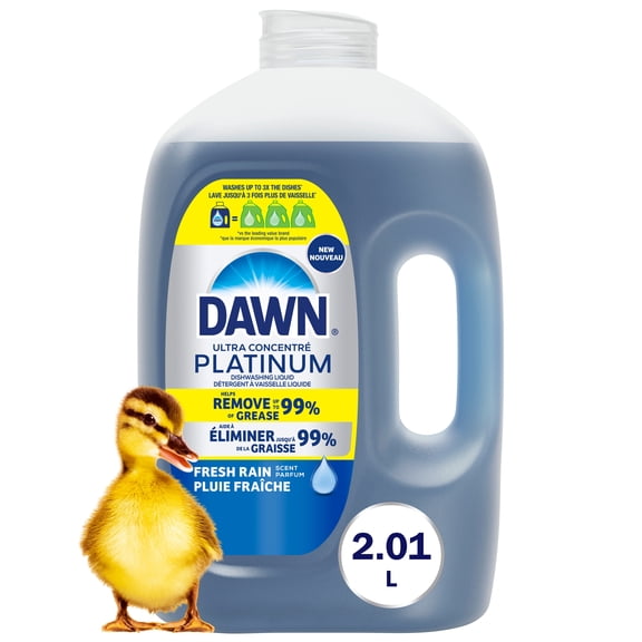 Dawn Platine Pichet de Recharge Savon à Vaisselle, Liquide à Vaisselle, Élimination de la Graisse Tenace, Pluie Fraîche 2.01L
