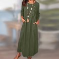 thumbnail image 2 of CHOK Robes d'Été Décontractées pour Femmes Robe Haute en Coton Lin Manches 3/4 Ample Légère Longue avec Poches, 2 of 7