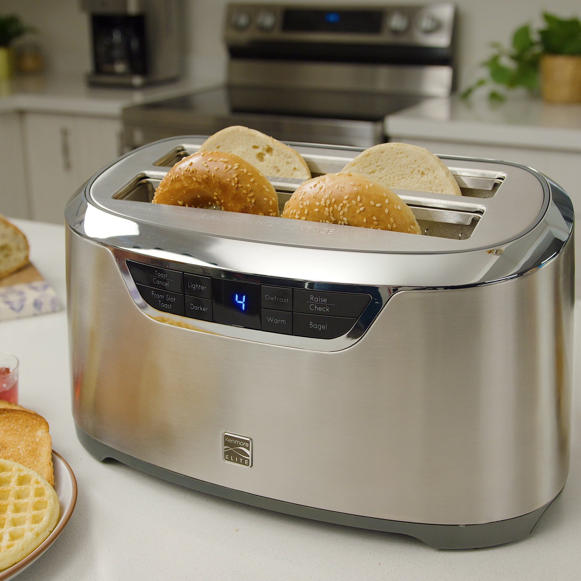 Kenmore Elite 4-Slice Auto-Lift Toaster, Long Slots for Bagels & Toast, Premium Stainless Steel Design