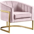 thumbnail image 1 of Meridian Furniture Carter Collection Fauteuil d'Appoint Moderne / Contemporain Rembourré en Velours à Dossier Tonneau avec Base en Acier Inoxydable Doré, Rose, 29 Pouces L x 27.5 Pouces P x 31 Pouces H, 1 of 5