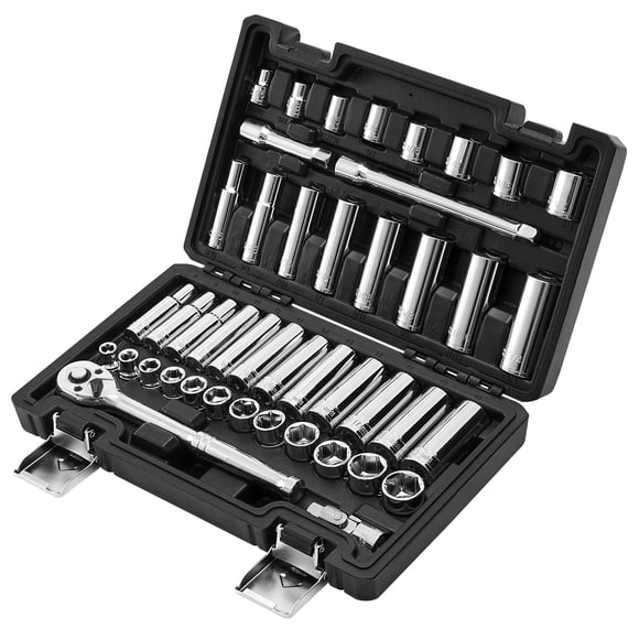 KFFKFF Socket Set, 44 Pieces, 3/8 inch Drive Socket and Ratchet Set, SAE and Metric, Deep and Shallow, Mechanic Tool Kit with Accessories