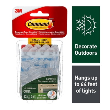 Command Outdoor Light Clips, Clear, 32 Hooks, 36 Adhesive Strips