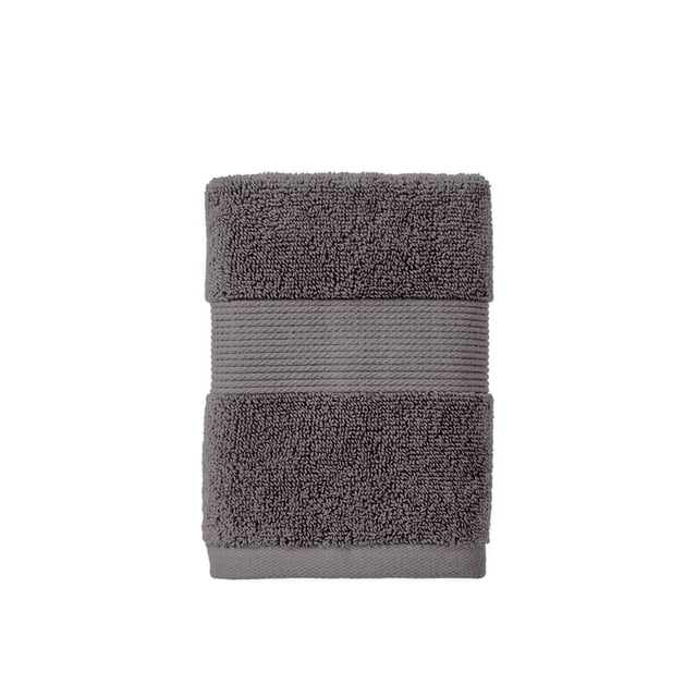Better Homes & Gardens Signature Soft Collection de Serviettes Unies Pliées Gris Foncé, Serviette Faite de 90 % Coton US et 10 % viscose, Dotée d'Une Bande Centrale Texturée et de Boucles Moelleuses Absorbantes, Conçue pour la Salle de Bain des Enfants avec un Tissu à Faible Épaisseur Résistant à la Décoloration.