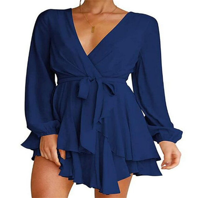 MesaSe Femmes Casual Manches Longues une Ligne Robe de Mode Bandage Couleur Unie Taille Haute Robe Volant