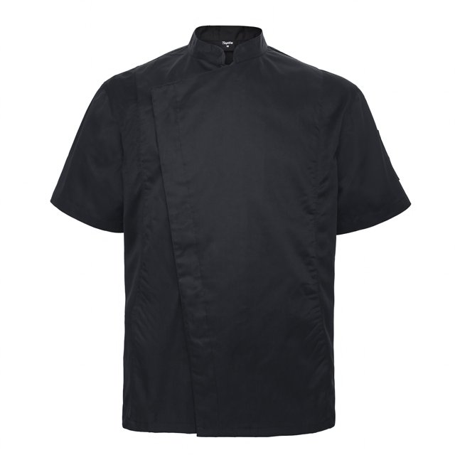 TOPTIE Veste de Chef Unisexe à Manches Courtes, Noire avec Côté en Maille