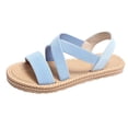 thumbnail image 1 of Womens Flat Sandals Slip on Cross Straps Elastic Open Toe Thick Sole Summer Beach Sandals Light Blue, 1 of 3
