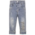 thumbnail image 1 of KIDSCOOL SPACE Baby Girl Boy Elastic Band Inside Ripped Denim Pants,7-8 Years, 1 of 8