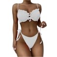 thumbnail image 2 of CEHVOM Women Bandage Steel Bracket Solid Ruffles Bikini Push-Up Padded Swimwear Swimsuit Beachwear Set, 2 of 8