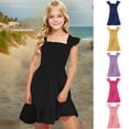 thumbnail image 1 of Milgrthf Robe d'Été à Volants pour Préadolescente, Manches à Volants, Plissée, Ligne A, à Étages, Bohème, Plage, Midi, pour 6-15 Ans, Bleu, 1 of 6