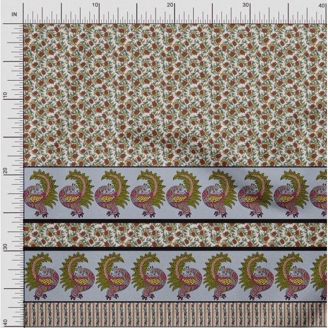 Soimoi Modal Satin Fabric Lotus & Peacock Panel Print Sewing Fabric Yard 42 Inch Wide