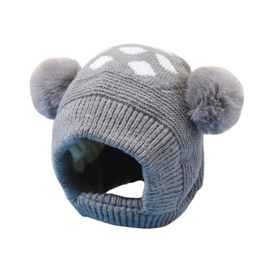 Zanarzt Winter Knit Baby Hat Kids Winter Pompom Hat Knitted Ski Hat Double Pom Cap for Girls Boys Grey,0-3 Years