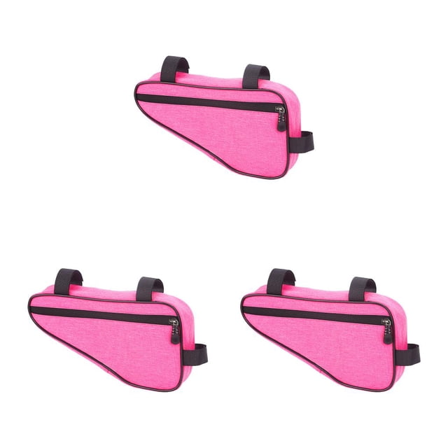 fastboy Mountain Bicycles Front Tube Frame Storage Bag Road Bikes Anti-scratched Triangular Pouch Keys Cellphone Saddle Holder Pink 3Set