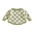 thumbnail image 1 of Baby Boy Girl Knit Checkerboard Plaid Sweater Romper Pullover Soft Warm Fall Winter Clothes, 1 of 6