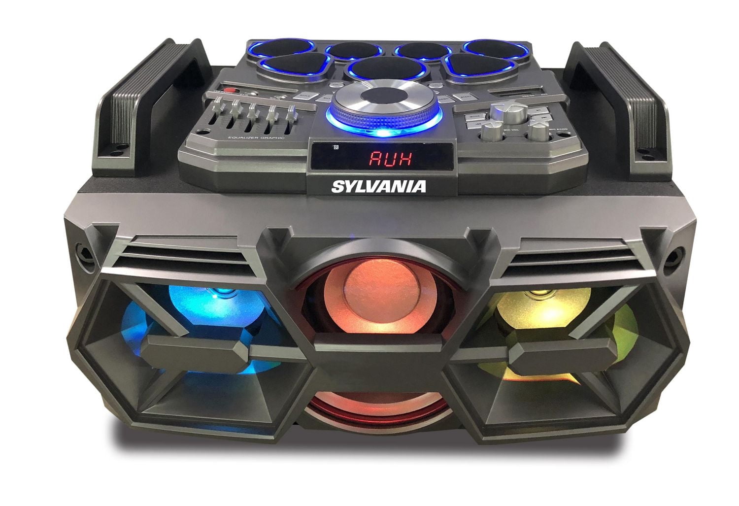 Sylvania Portable 2.1 DJ Drum Boombox with LED Lights - Black